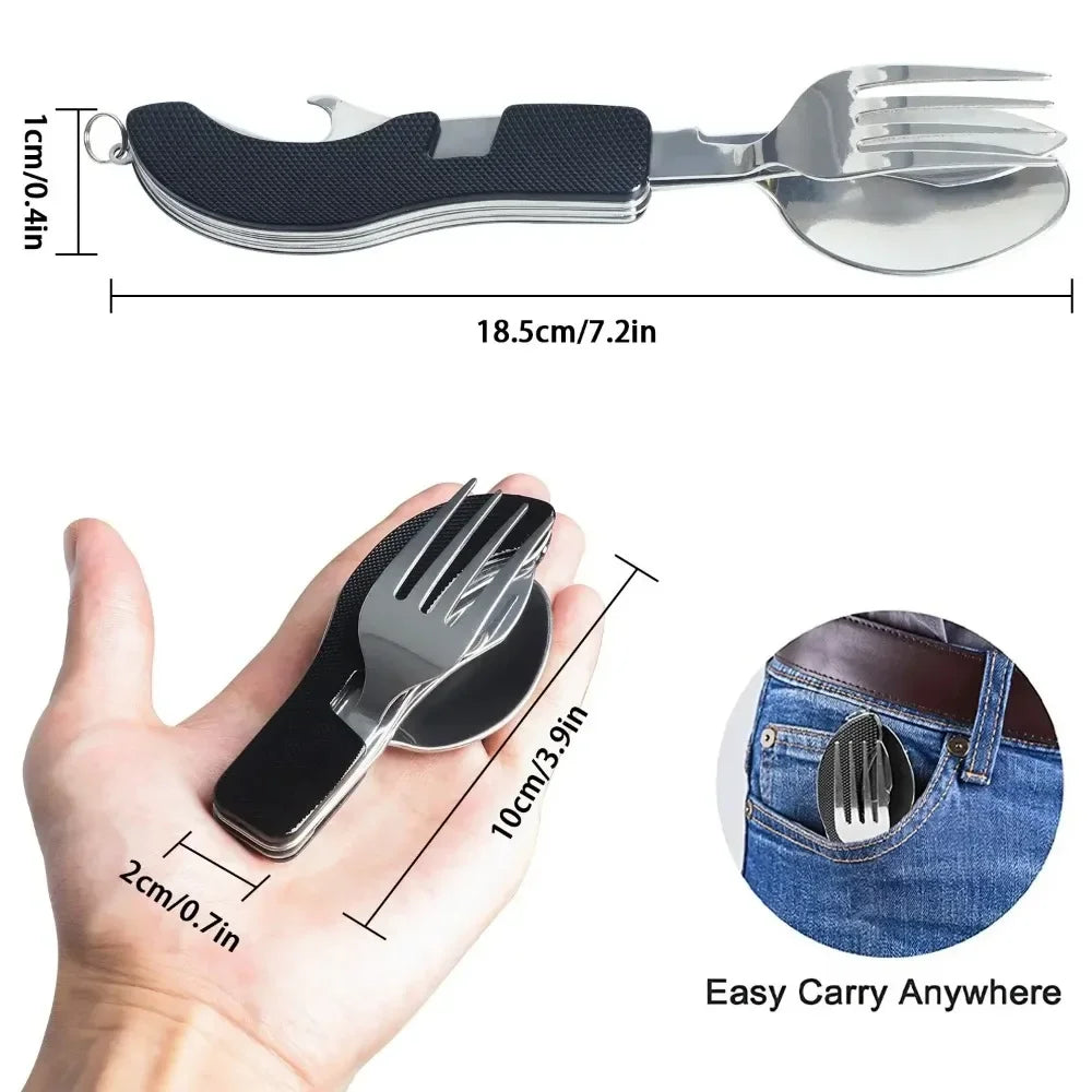 Foldable Camping Cutlery Set – Stainless Steel Flatware & Opener