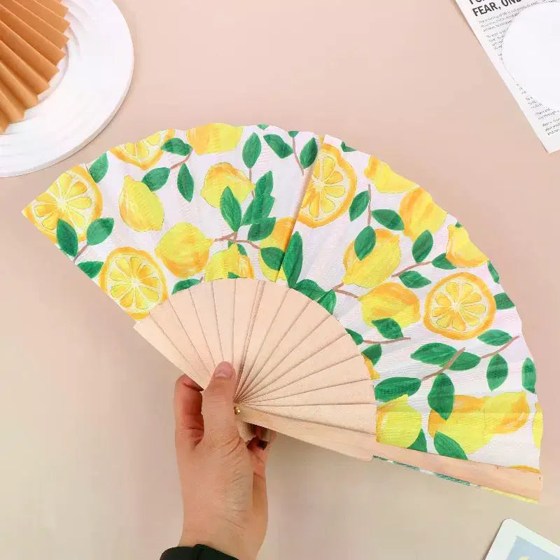 Lemon Print Folding Hand Fan – Summer, Wedding & Party Decor