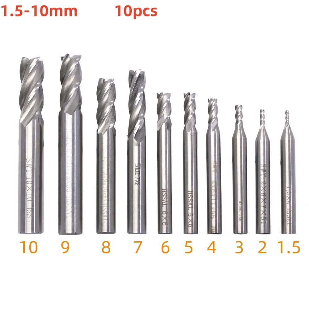 4-Flute Titanium HSS End Mill Set 1.5–10mm | CNC Router Bits Peaceful Pleasures Health and Wellness 1.5-10mm(10pcs)
