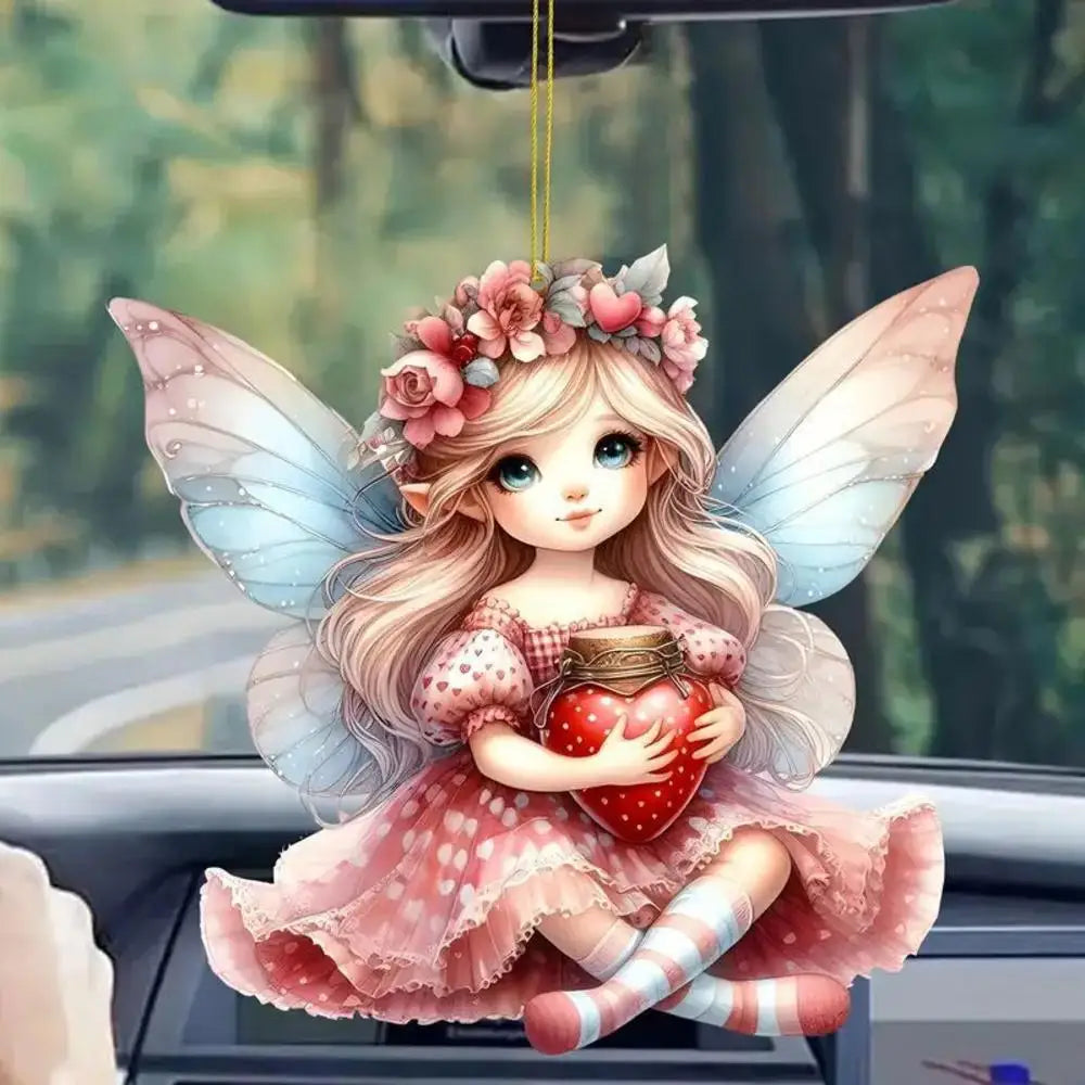 Acrylic Green Fairy Elf Car Rearview Mirror Pendant Charm