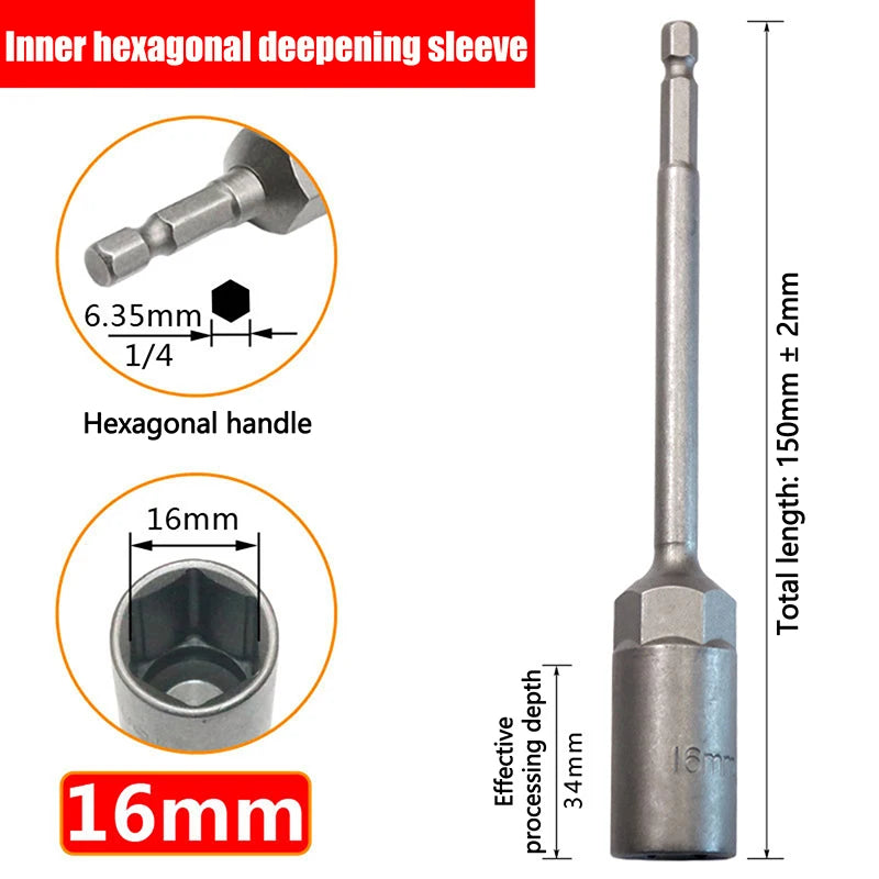 Hex Drill Socket Bit 5.5–19mm | 150mm Extension Bar