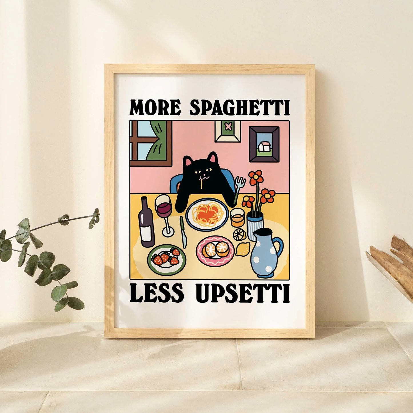 Funny Cat Canvas Wall Art | Spaghetti & Espresso Kitchen Decor