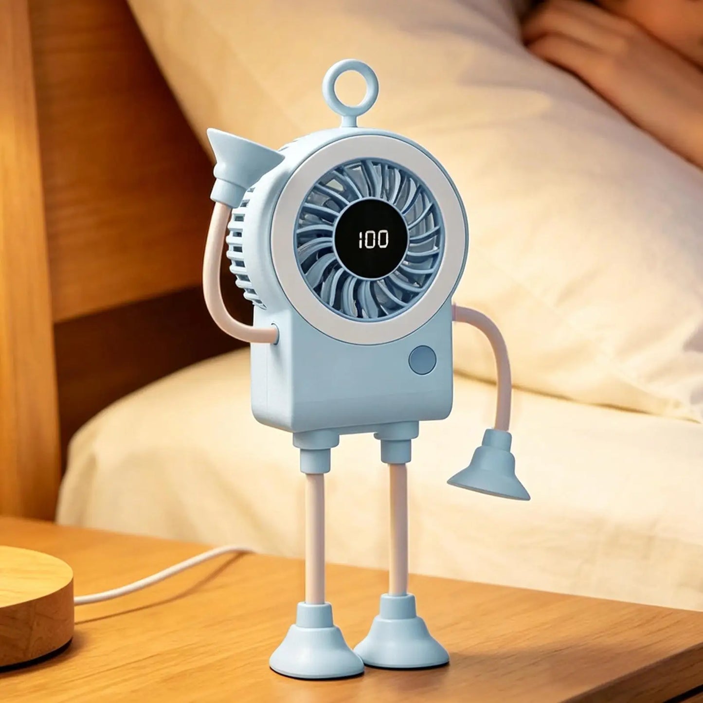 Mini Portable Fan 5 Modes 100 Speeds Suction Cup Hands-Free Digital Display Mini Fan Portable for Outdoor Travel Beach Vacation Peaceful Pleasures Health and Wellness