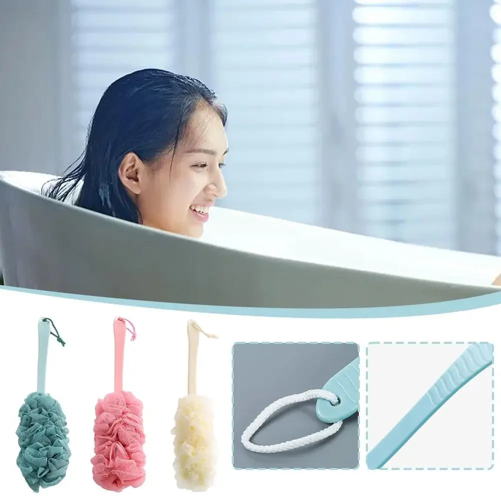 Large Two-Tone Bath Puff with Long Handle & Hanging Rope