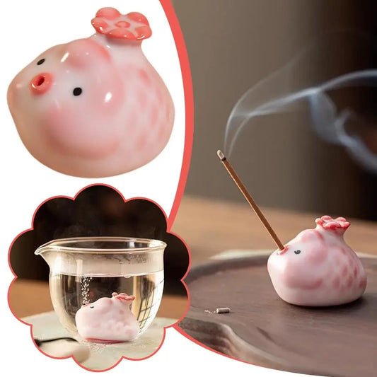 Ceramic Cherry Pink Bubble Fish Tea Pet Tea Statue Ornaments Workmanship Luxury Fish Tank Landscaping Tea Figurine Play Toys Peaceful Pleasures Health and Wellness