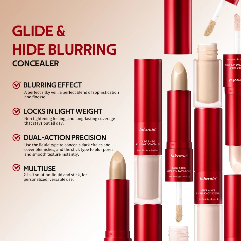 Lakerain 2 IN1 Concealer Fuzzy Stick Hydration Long Lasting Coverage Blemishes Conceals Dark Circles Liquid Concealer Cosmetics Peaceful Pleasures Health and Wellness