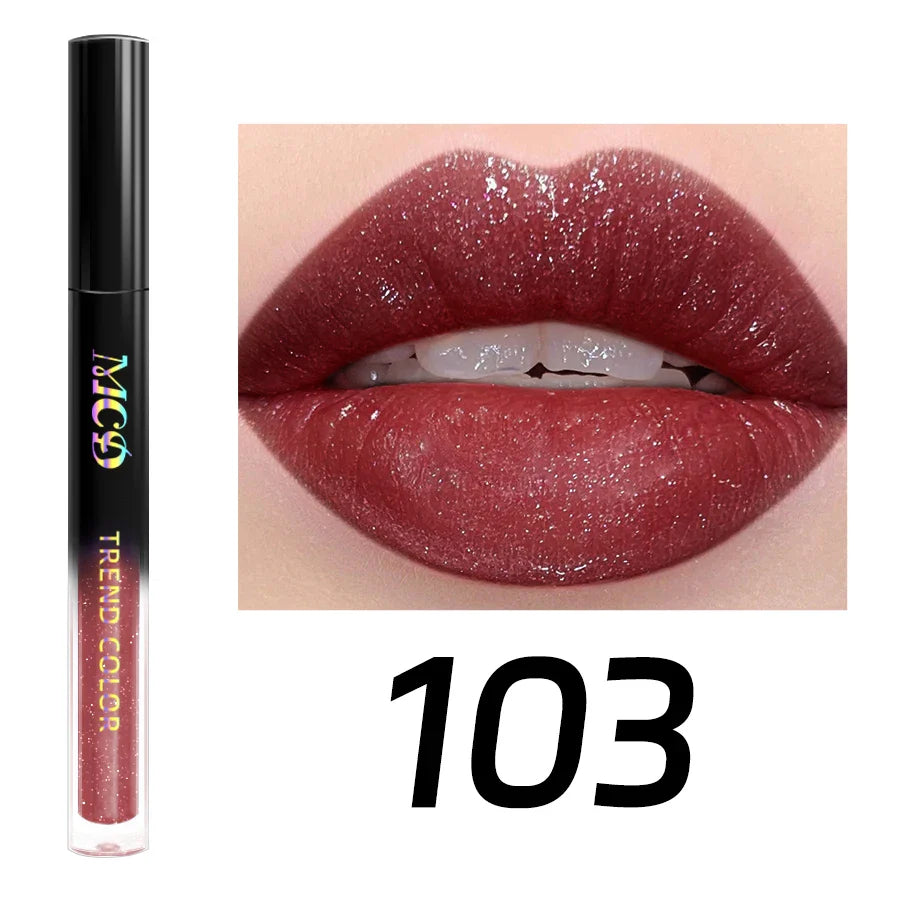 MCD 15-Shade Glitter Lip Gloss | Pearl Shimmer Liquid Lipstick