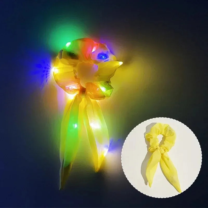 LED Light-Up Bow Scrunchie | Glowing Hair Tie for Parties