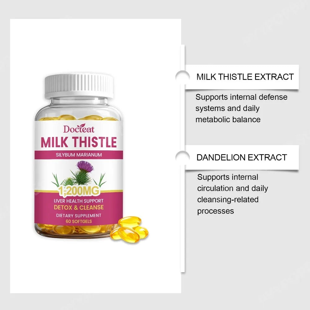 Milk Thistle Dandelion Softgels 1200mg 60CT | Non-GMO Wellness