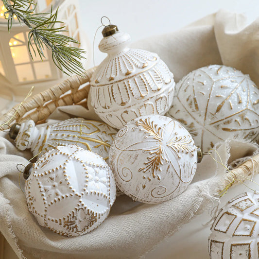 White Gold Matte Christmas Ball Ornament | Snowflake Pendant Christmas Ornament Oasis Select