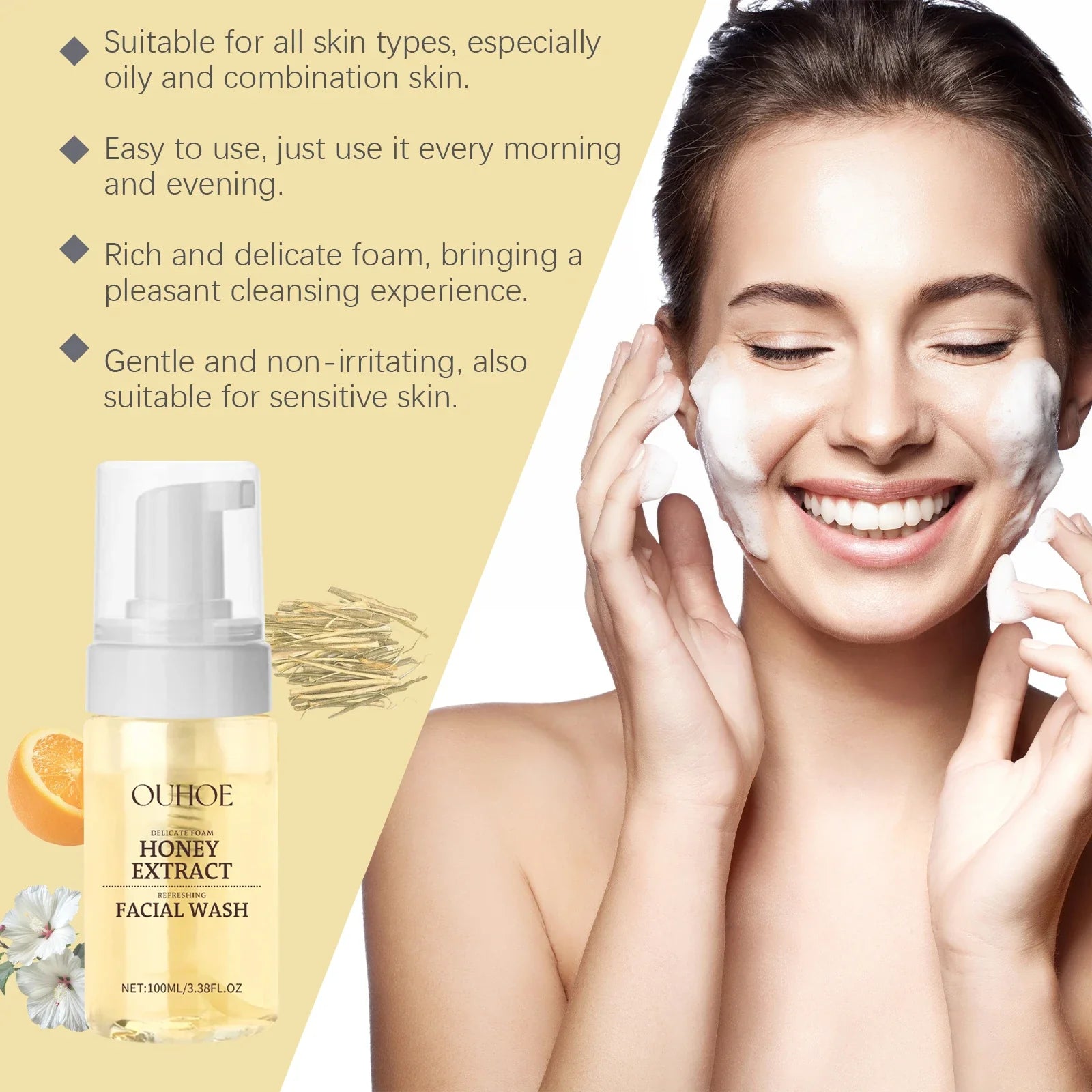 Gentle Honey Foam Face Wash – Oil Control Facial Cleanser Foaming Facial Cleanser Oasis Select