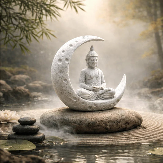 1-Piece Set of Buddha and Moon-Shaped Ornaments, 3D Printed, Cross-Border Hot-Selling Item, High Aesthetic Creative Desktop Decoration, Ideal Gift for Meditation Enthusiasts and Spiritual Seekers Peaceful Pleasures Health and Wellness 1Pcs