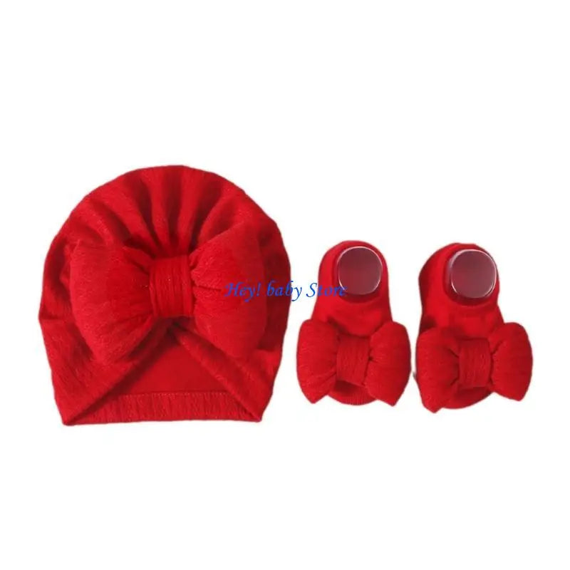 Baby Girl Turban Hat & Socks Gift Set | Soft Knit Cotton 0–3Y