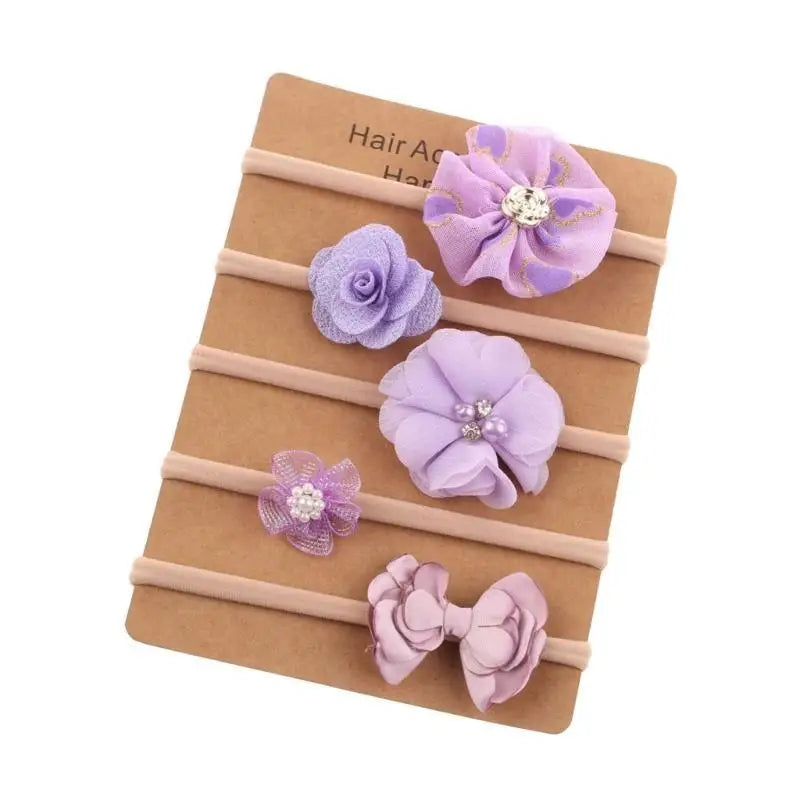 Baby Nylon Headbands Set of 5 | Soft Breathable Girls Hair Bands