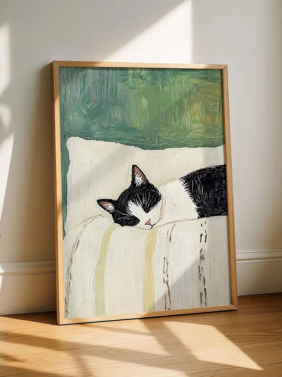 Sleeping Tuxedo Cat Canvas Wall Art | Unframed Cat Poster