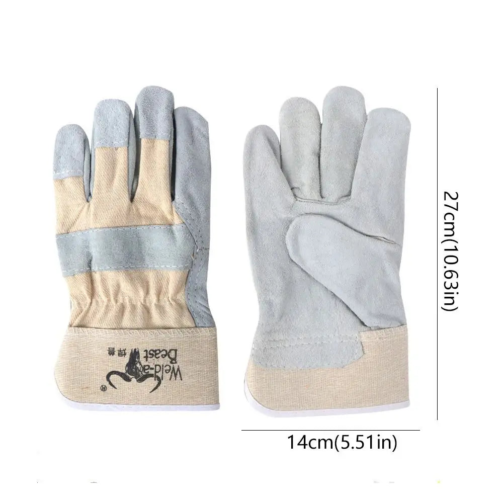 1 Pair Abrasion Resistant Leather Welding Gloves Labor Protection Thickened Cowhide Work Gloves Heat Resistant Comfortable Peaceful Pleasures Health and Wellness