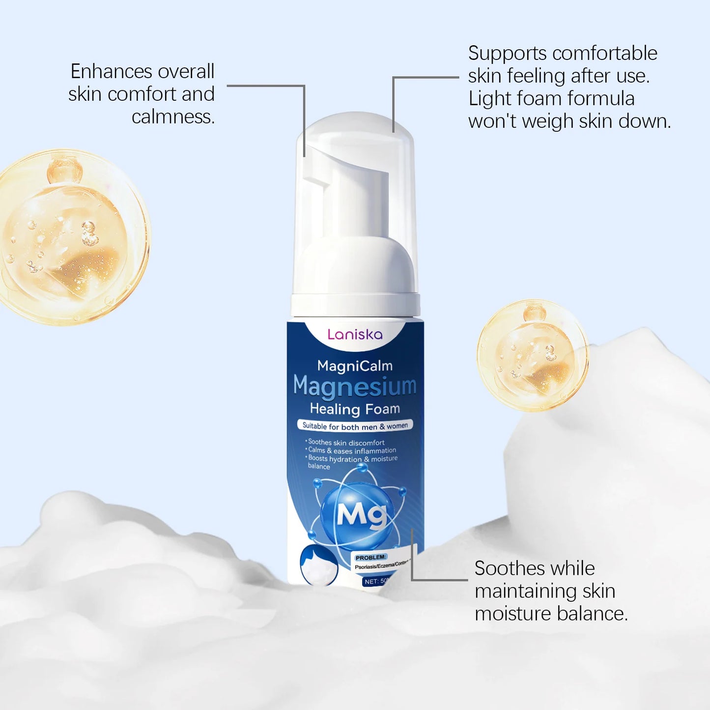 Magnesium Soothing Foam Moisturizing Anti-Sensitivity Relieve Redness Dry Itching Barrier Protection Relaxation Health Body Care Peaceful Pleasures Health and Wellness