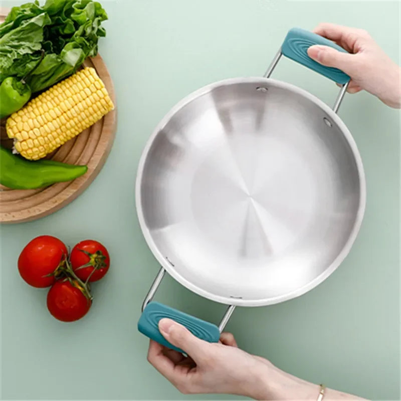 2/8 Silicone Pan Handle Cover Heat Insulation Covers Pot Ear Clip Non-slip Steamer Casserole Pan Handle Holder Kitchen Tools Peaceful Pleasures Health and Wellness