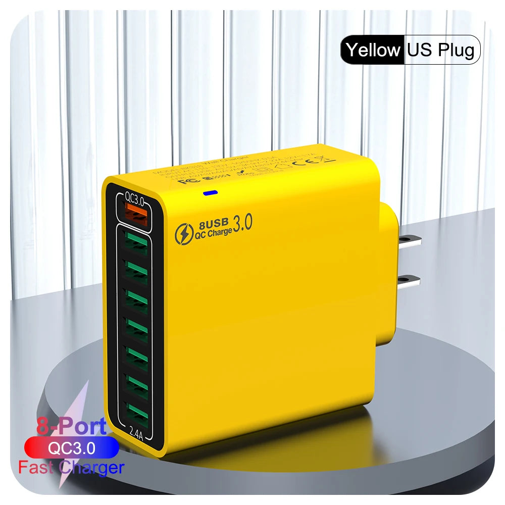 8-Port 65W USB Fast Charger | Quick Charge 3.0 Travel Adapter