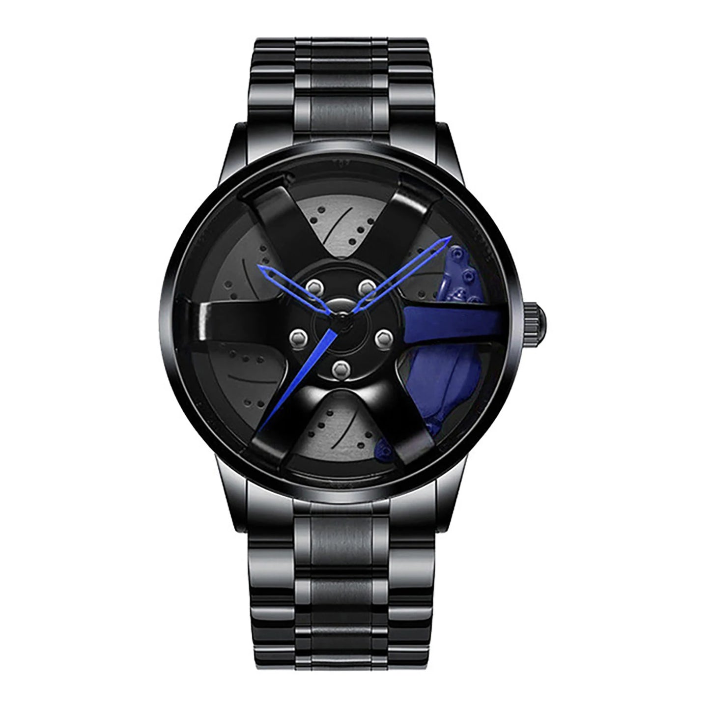 Business Luxury Quartz Watch Car Sport Rim Automatic Movement Round Dial Clock Watches Machinery Men Sport Watch Peaceful Pleasures Health and Wellness A Blue Steel Strip