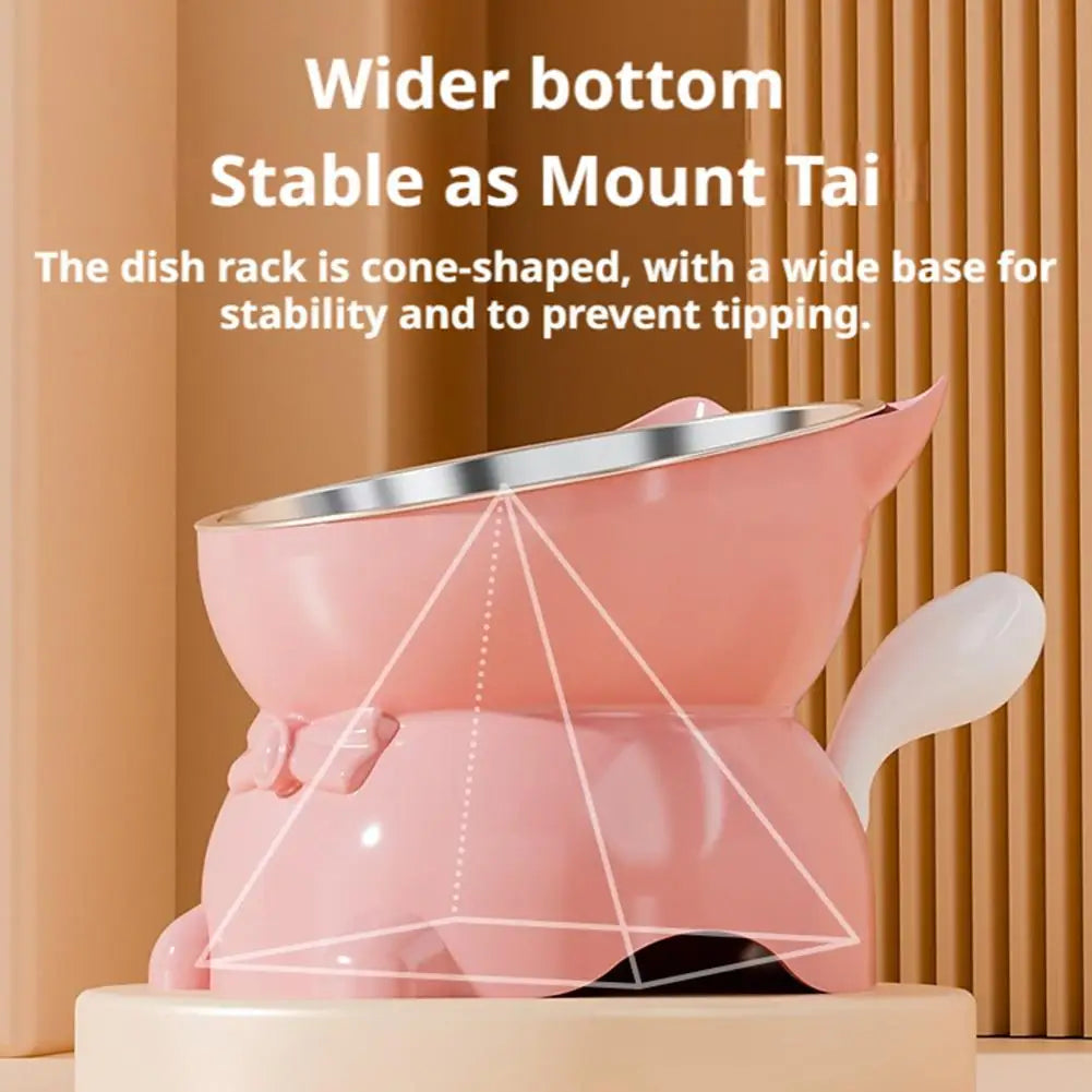 Increased Neck Protection High Quality Water Bowl Healthy Safe Stainless Steel Cat Bowl Anti-overturning Oblique Mouth Pet Bowl Peaceful Pleasures Health and Wellness