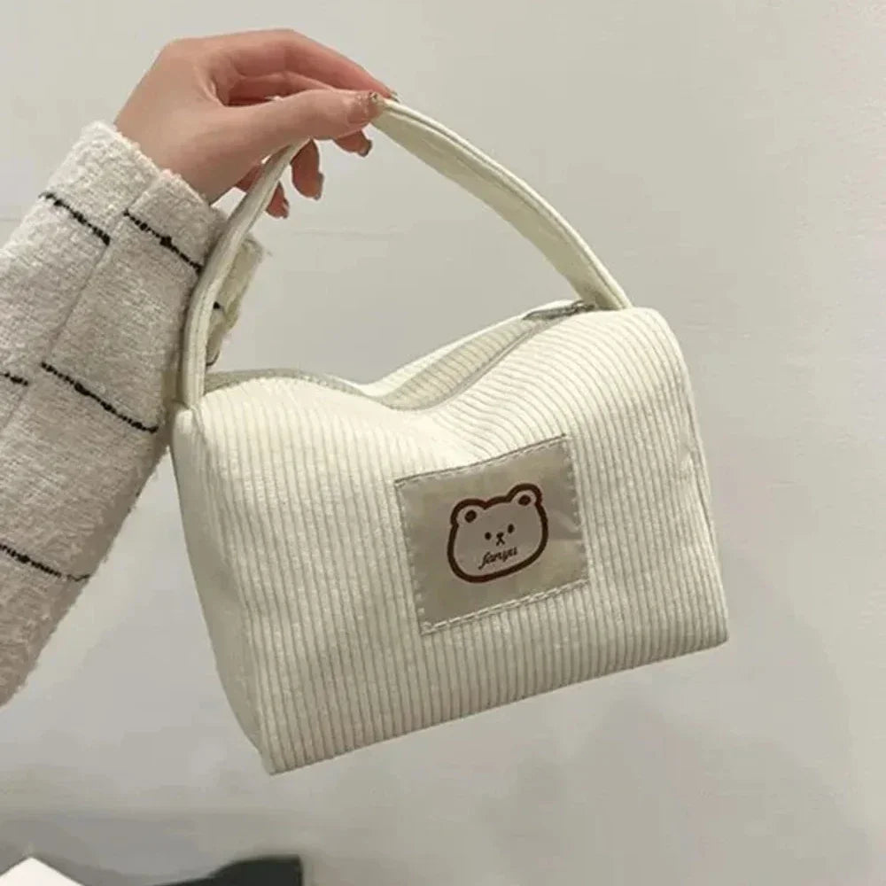Women's Plush Corduroy Cosmetic Bag – Large Soft Handbag