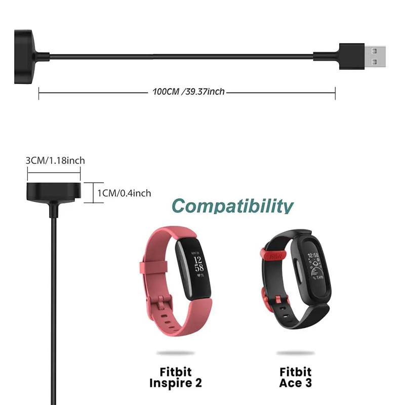 For Fitbit Inspire 2 USB Charger Smart watch Charger Fast Charger Fitness Tracker Replacement Charger 3.3ft Peaceful Pleasures Health and Wellness