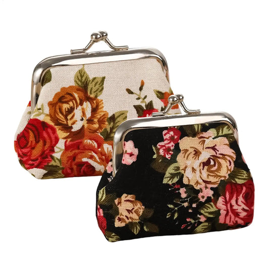 Vintage Kiss Lock Coin Purse Floral Change Wallet Small Money Bag for Women, Party Card Key Jewelry Beach Travel Shopping Peaceful Pleasures Health and Wellness
