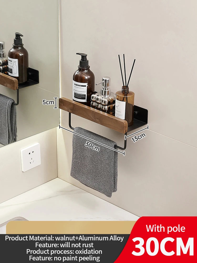 Wall-Mounted Wood & Aluminum Bathroom Shelf | Waterproof Storage
