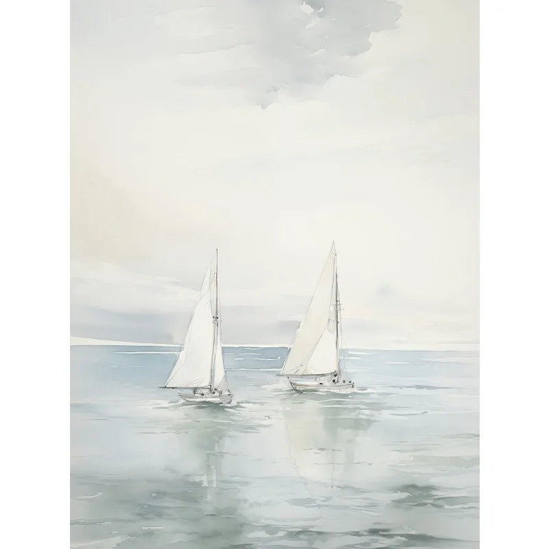 Pastel Coastal Beach Seascape Canvas Wall Art | Sailboat Print Canvas Wall Art Peaceful Pleasures Health and Wellness 4 40x50cm Unframed
