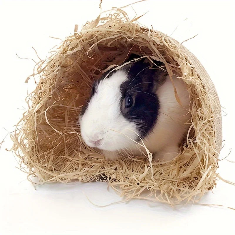 Rabbit & Guinea Pig Hideout Tunnel | Linen Straw Pet Toy