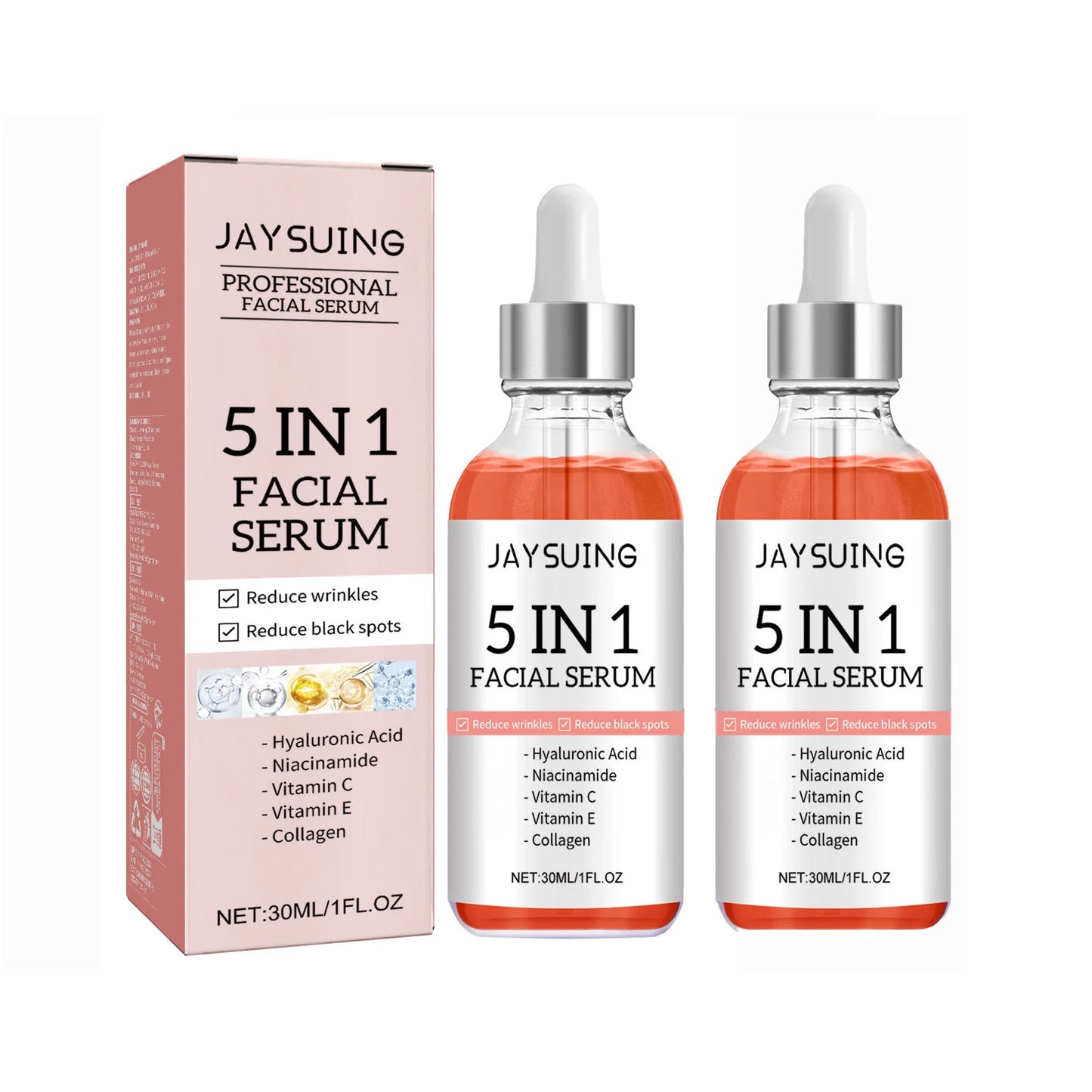1/2/3/5 Box 5 In 1 Facial Serum Hyaluronic Acid Essence Moisturizing Rejuvenation Vitamin C Niacinamide Brightening Skin Care Peaceful Pleasures Health and Wellness 2pcs