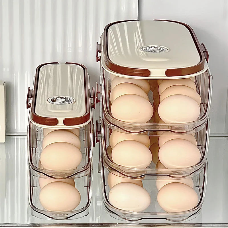 Auto-Rolling Refrigerator Egg Storage Rack | Single & Double Row, 1–3 Layers