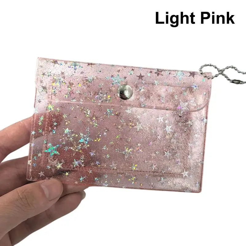 Clear PVC Star Glitter Card Holder Mini Coin Purse Keyring