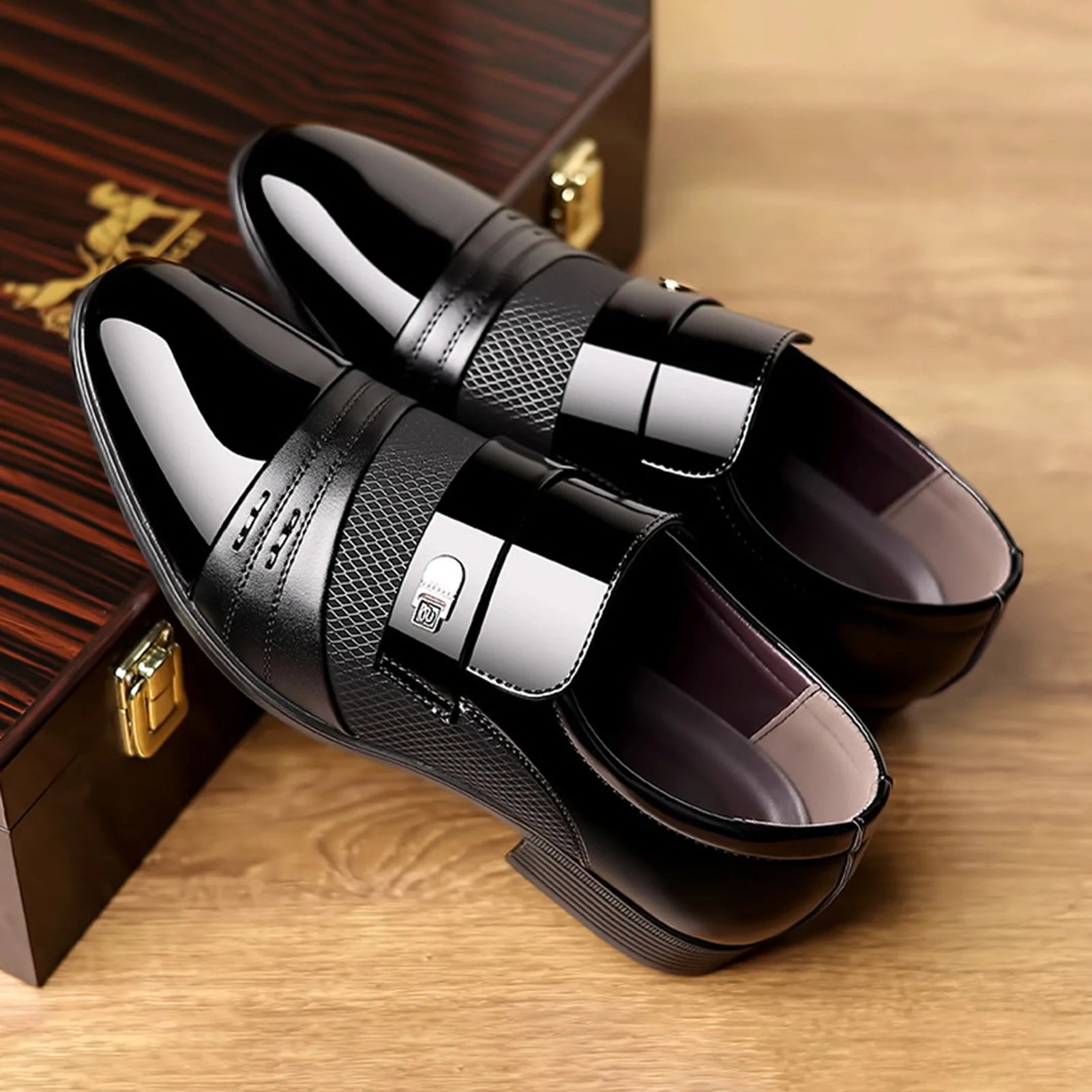 Men's Slip On Business Shoes Glossy Pointed Toe Uniform Modern Office Shoes Suitable for Office Evening Party Peaceful Pleasures Health and Wellness