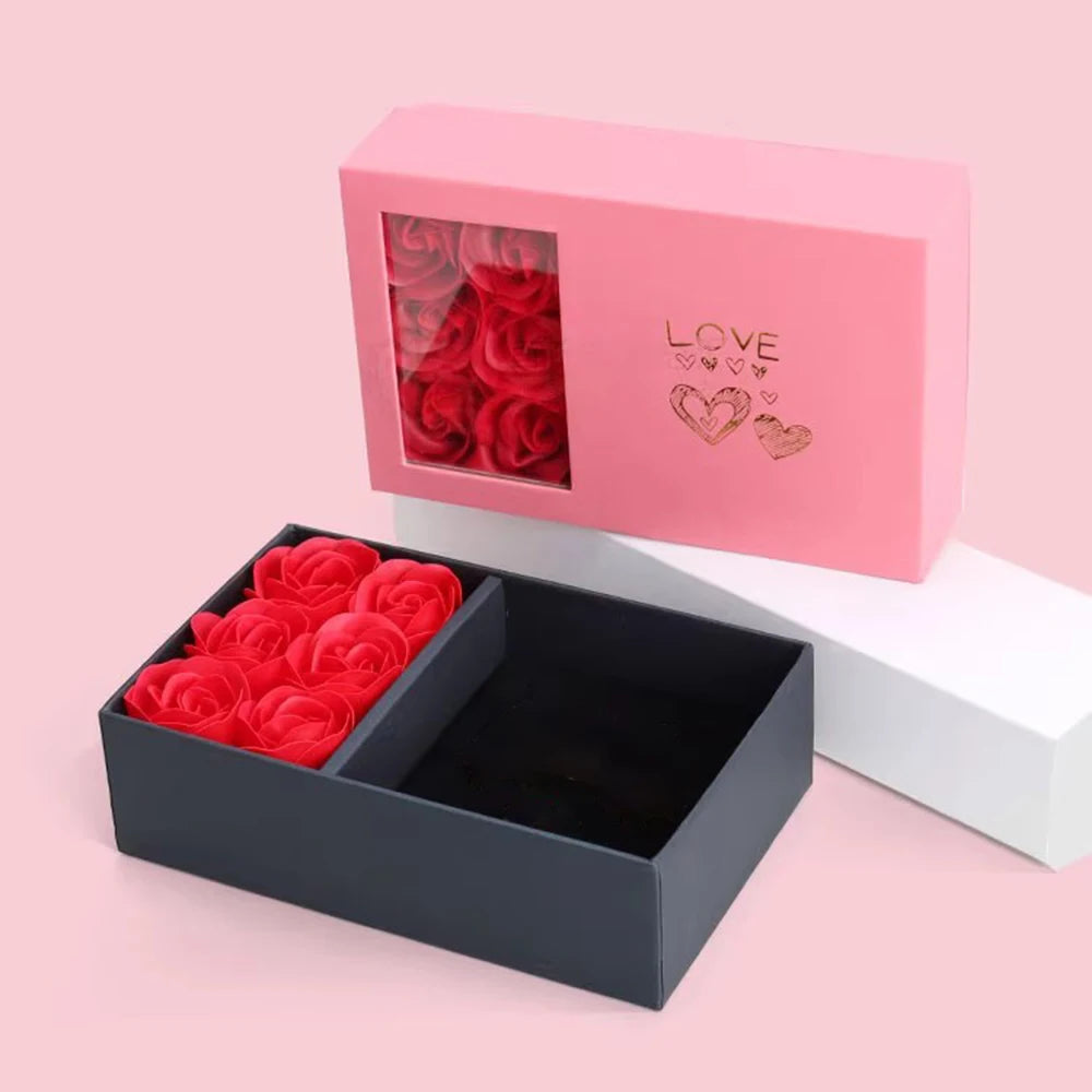 Window Opening Jewelry Box Romantic 6 Rose Pendants Ring Bracelet Valentine's Day Eternal Flower Jewelry Gift Packaging Box Bag Peaceful Pleasures Health and Wellness