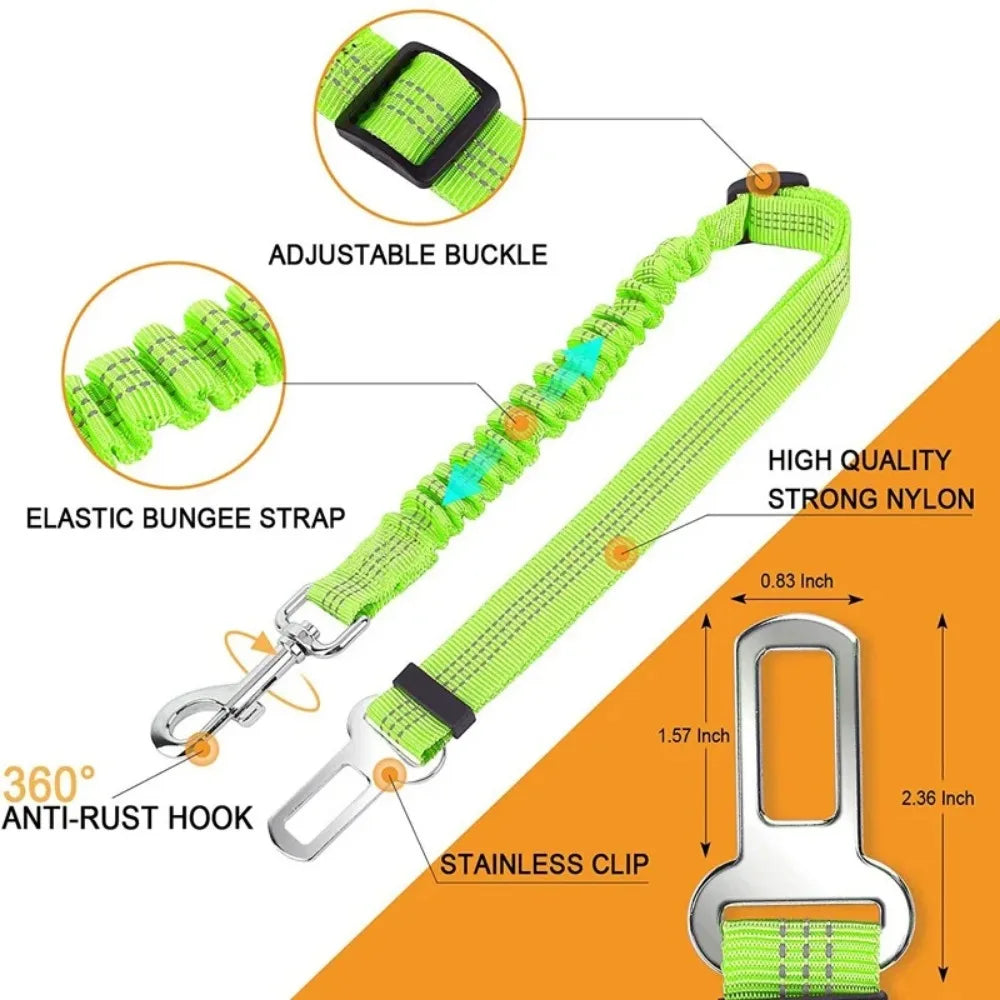 Reflective Dog Seat Belt – Adjustable Nylon Bungee Car Harness
