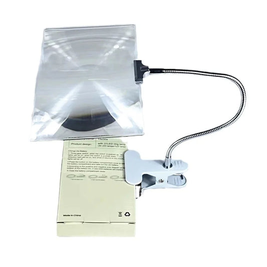 Super Large Magnifier White Light Fresnel Magnifying Lens 4X Reading and Reading Hose Desktop Clip On Magnifying Glass Peaceful Pleasures Health and Wellness