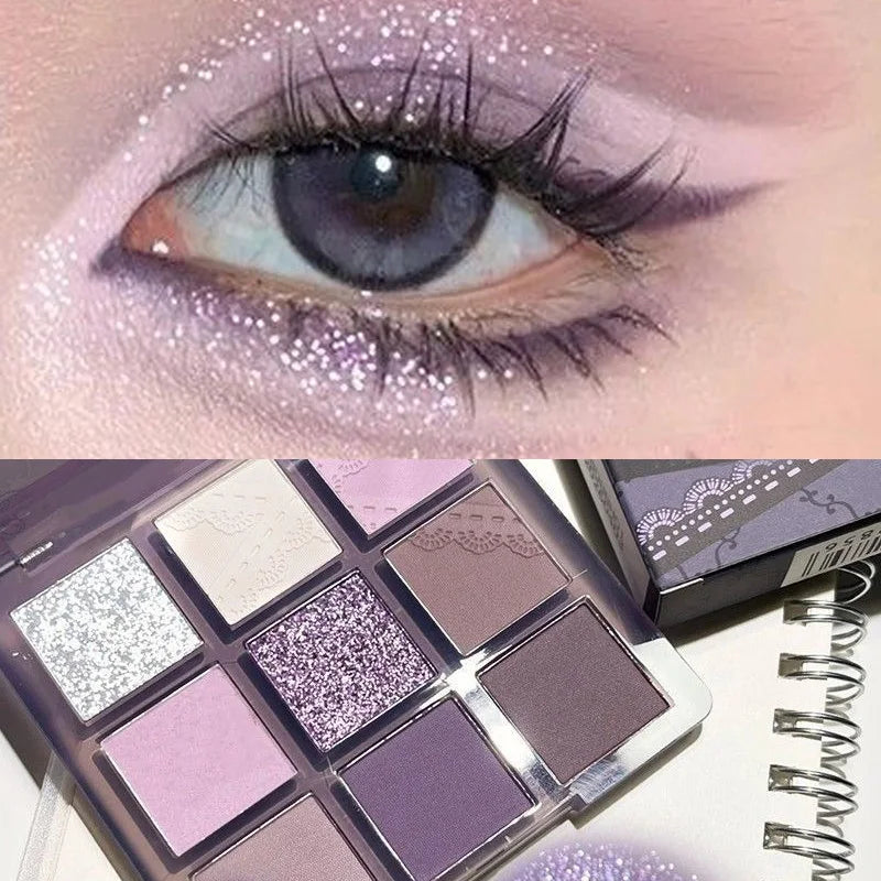 Purple Lavender 9-Color Glitter Eyeshadow Palette | Waterproof