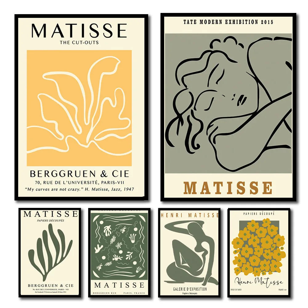 Sage Green Matisse Abstract Flower Canvas Wall Art Print