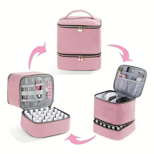 New 30 Grids Nail Polish Storage Bag Essential Oil Case Portable Cosmetic Large Handbag Organizer with Handle for Travel Girl Peaceful Pleasures Health and Wellness