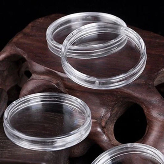 Clear Round Plastic Coin Holder Capsule Container Storage Box Peaceful Pleasures Health and Wellness