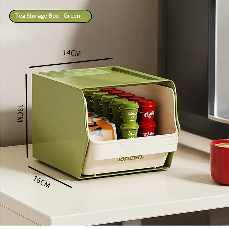 Adjustable Space Saving Stackable Multifunctional Desktop Tea Coffee Bags Snacks Organizer Rack for Home Office Use Peaceful Pleasures Health and Wellness Green