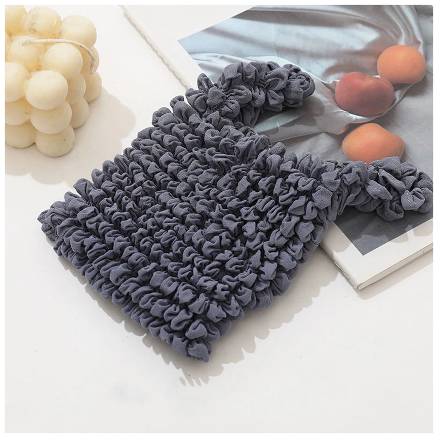 Fold Pleated Flexible Stretch Mini Bag Mini Bag Large Capacity Bubble Elastic Portable Shopping Handbag Tote Peaceful Pleasures Health and Wellness Dark Grey