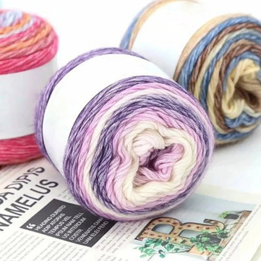 Pure Cotton Rainbow Crochet Thread Ten-Quarter Cake Weaving Yarn Long Gradient Dyeing for Crafting Peaceful Pleasures Health and Wellness