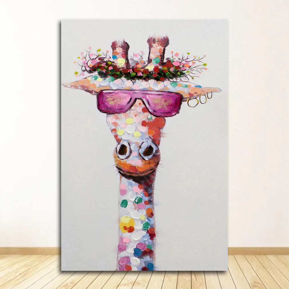 Colorful Giraffe Family Canvas Wall Art Poster | Kids Room Decor