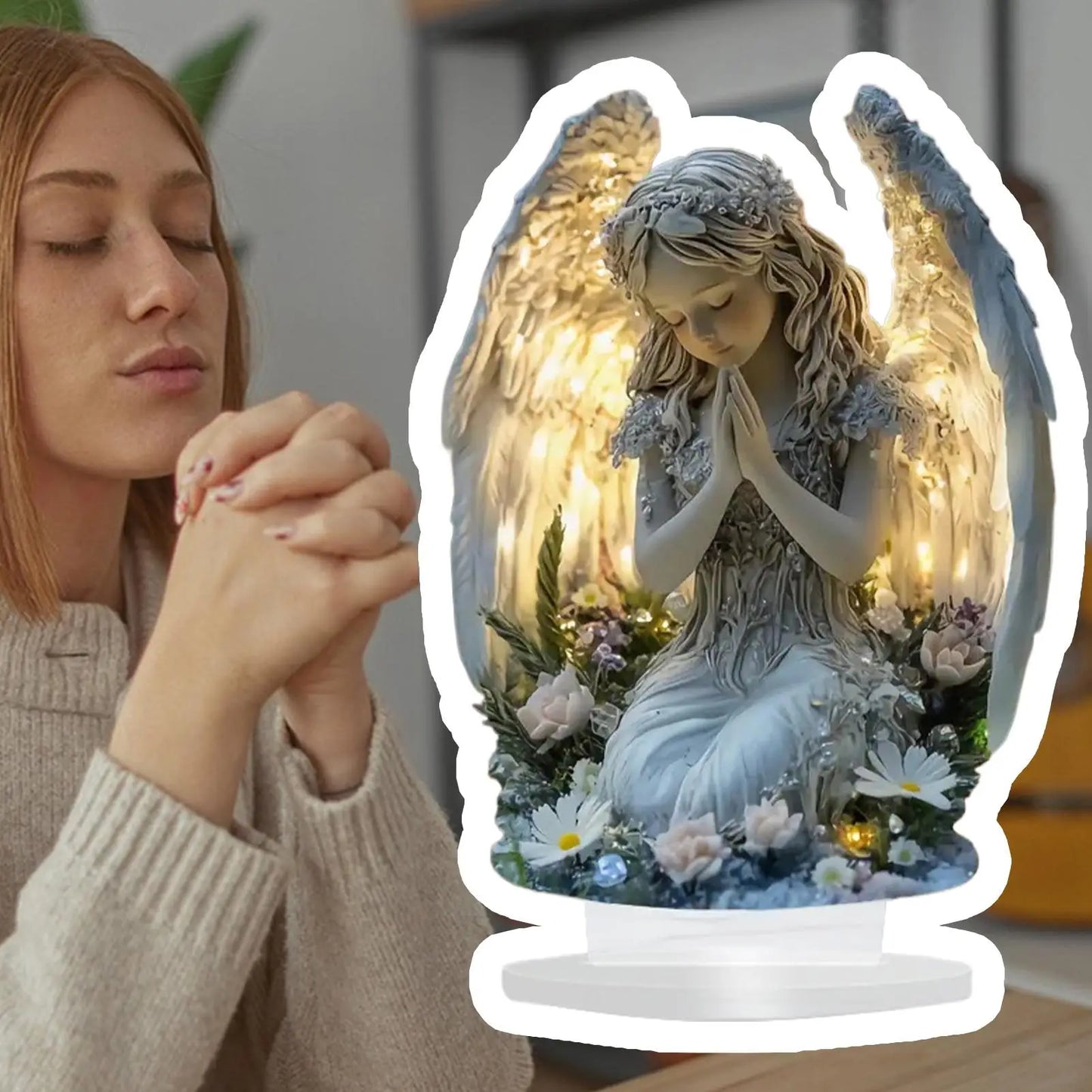 2D Prayer Angel Acrylic Tabletop Centerpiece | Spiritual Decor