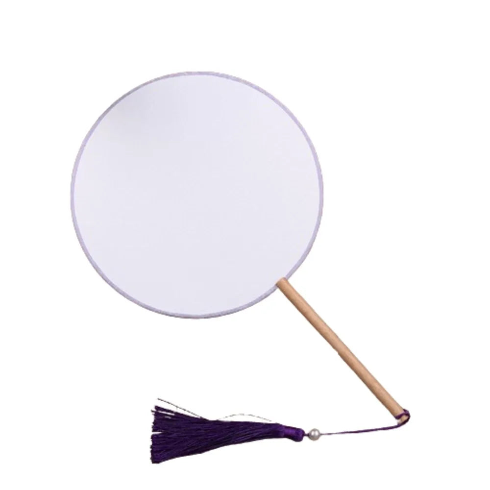 Blank Round Hand Fan – Vintage Wooden Silk DIY Art Fan with Tassel