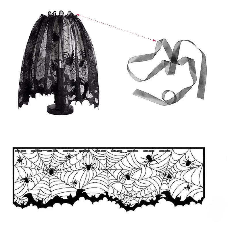 Halloween Black Lace Tablecloth Spider Web Table Runner Decor
