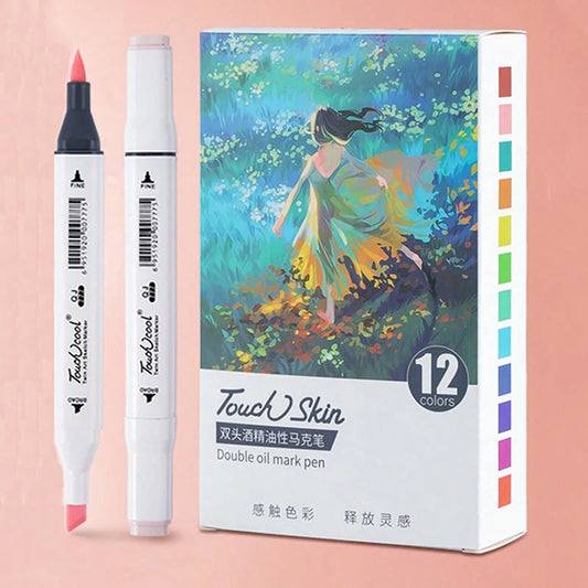 Bview Art 6 Double-headed Oil Marker Pens Drawing Fine Point Pen Peaceful Pleasures Health and Wellness 12pcs